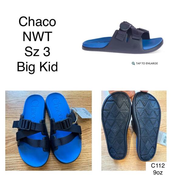 NEW Chacos Chillos Big Kids Black/Blue Slide Sandals, Sz 3, Unisex (C112) - Picture 2 of 6